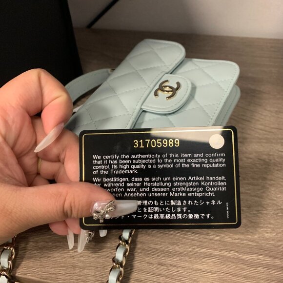 81957 Chanel Light Blue Leather Top Handle Flap Coin Purse with Chain - Picture 8 of 8